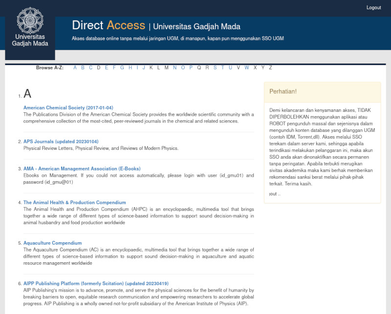 Daftar Jurnal/Database Direct Access