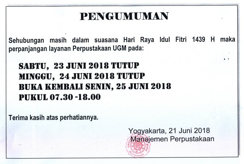 layanan perpustakaan UGM selama lebaran