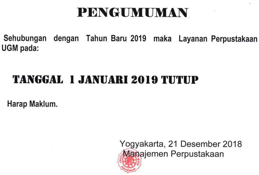 pengumuman libur layanan pada tahun baru 2019